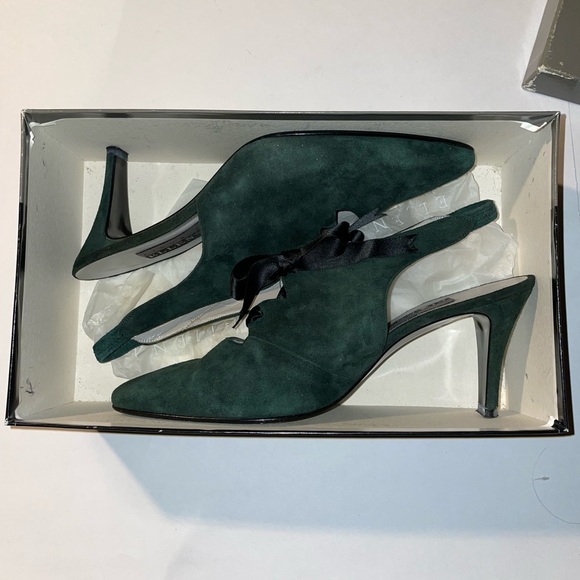 Vintage Forest Green Suede Slingback Tie Shoes Sz 7.5 M - Picture 5 of 6